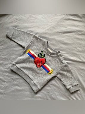 Gucci Grey Kids Sweatshirt with Red Strawberry and Blue-Red Stripe